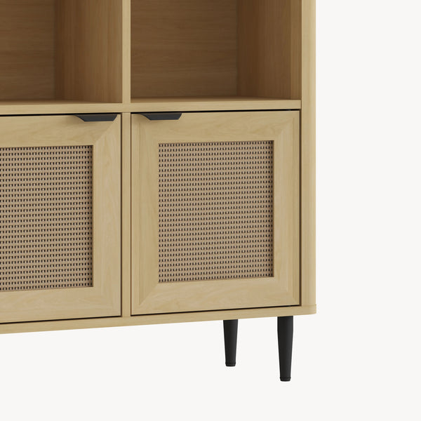 Aparador de salón Lukhomso 85x75x30cm - Efecto roble/Efecto ratán [en.casa]