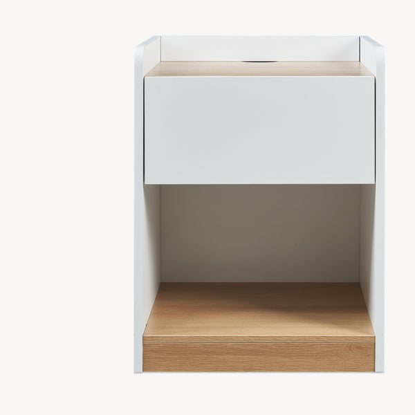 Mesita de noche Kuorshare 55x42x37 cm Blanco/Aspecto roble [en.casa]