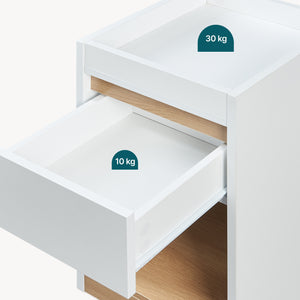 Mesita de noche Lure 55x30x35 cm Blanco/Aspecto roble [en.casa]