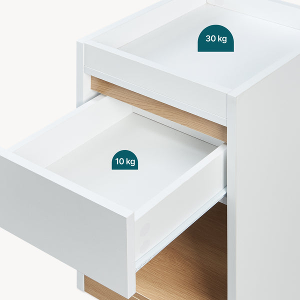 Mesita de noche Lure 55x30x35 cm Blanco/Aspecto roble [en.casa]