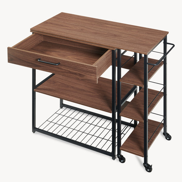 Estante de cocina extensible Kirhuskyna 130x40x85 cm aspecto nogal/negro [en.casa]