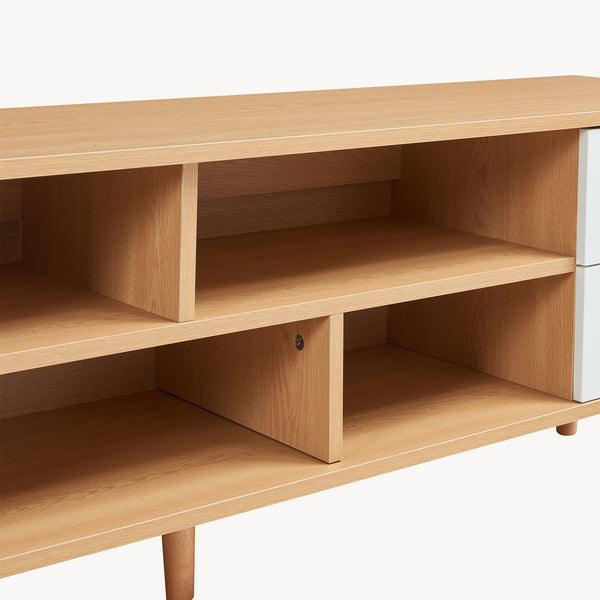 Mueble de televisión Bordkak 140x30x45 cm efecto roble/blanco [en.casa]