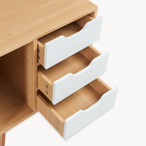 Mesita de noche Bordkak 55x48x30 cm efecto roble/blanco [en.casa]