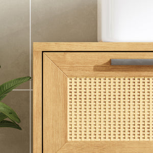 Mueble bajo lavabo Marhasa 2 puertas 1 cajón ratán 60x60x40cm Roble [en.casa]