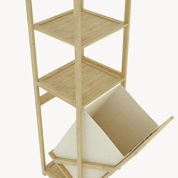 Badregal mit Wäschesammler Anun 130x36x33 cm Bambus Holzfarben [en.casa]