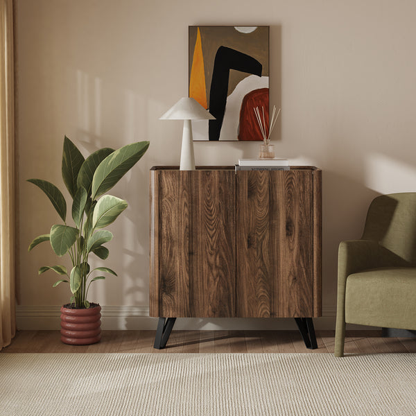 Cómoda Trorlon 83x80x40 cm aspecto nogal/travertino [en.casa]