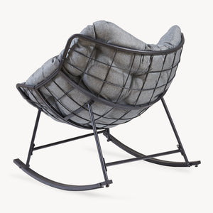 Sillón mecedora de mimbre Villeneuve 85x90x91 cm Negro/Gris [en.casa]