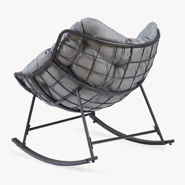 Sillón mecedora de mimbre Villeneuve 85x90x91 cm Negro/Gris [en.casa]