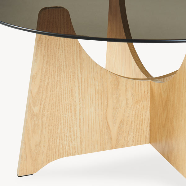 Mesa de centro 'Omlar' con tablero de vidrio redondo Ø70 x 35 cm aspecto roble / gris ahumado