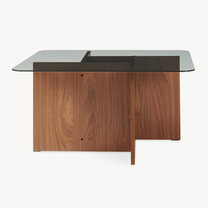 Mesa de centro Benexjö con tablero de vidrio 70x70x36 cm aspecto nogal/Gris [en.casa]
