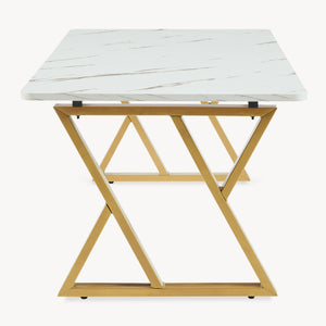 Mesa de centro Nolu 120x60x46 cm color dorado/efecto mármol, blanco [en.casa]