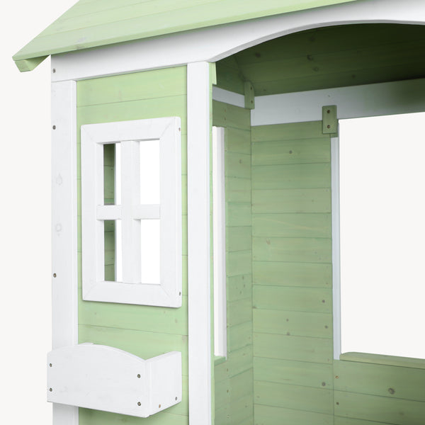 Casita de juegos para niños Kuoldsvin Madera de abeto 144x102x90 cm Verde/Blanco [en.casa]