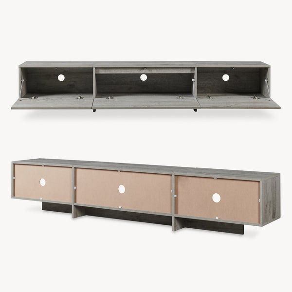 Mueble de televisión Kapipimso con 3 puertas abatibles 194x31x37 cm efecto roble, gris [en.casa]