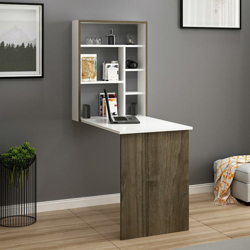 Mesa plegable Greve blanco / efecto nogal [en.casa] - premiumXL