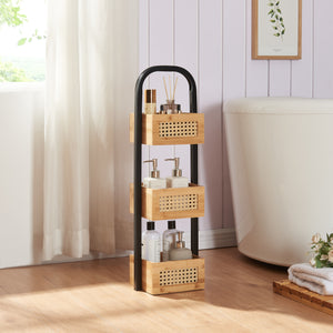 Estantería de baño Tervola 73x23x19 cm negro/bambú [en.casa] - premiumXL