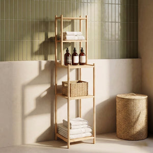 Estantería de baño Anun 4 compartimentos bambú 128x30x30cm - Natural [en.casa]
