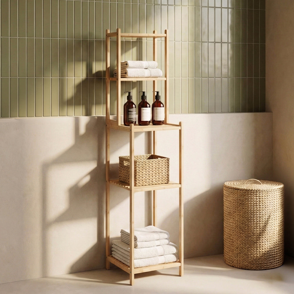 Estantería de baño Anun 4 compartimentos bambú 128x30x30cm - Natural [en.casa]