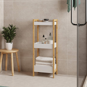 Estantería de baño Anun 3 cestas bambú 75x28x20cm - Natural / Blanco [en.casa]