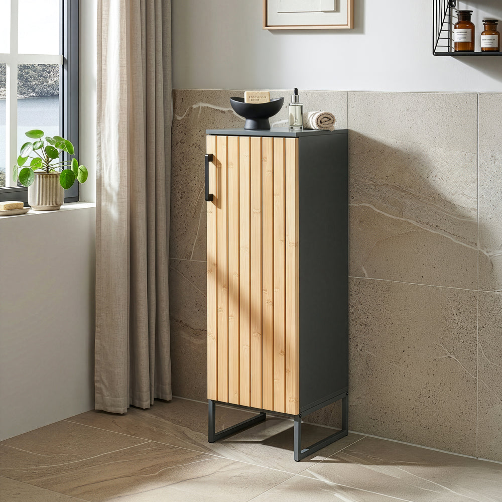 Armario de baño Svanes 90x30x30 cm Gris oscuro/Natural [en.casa]