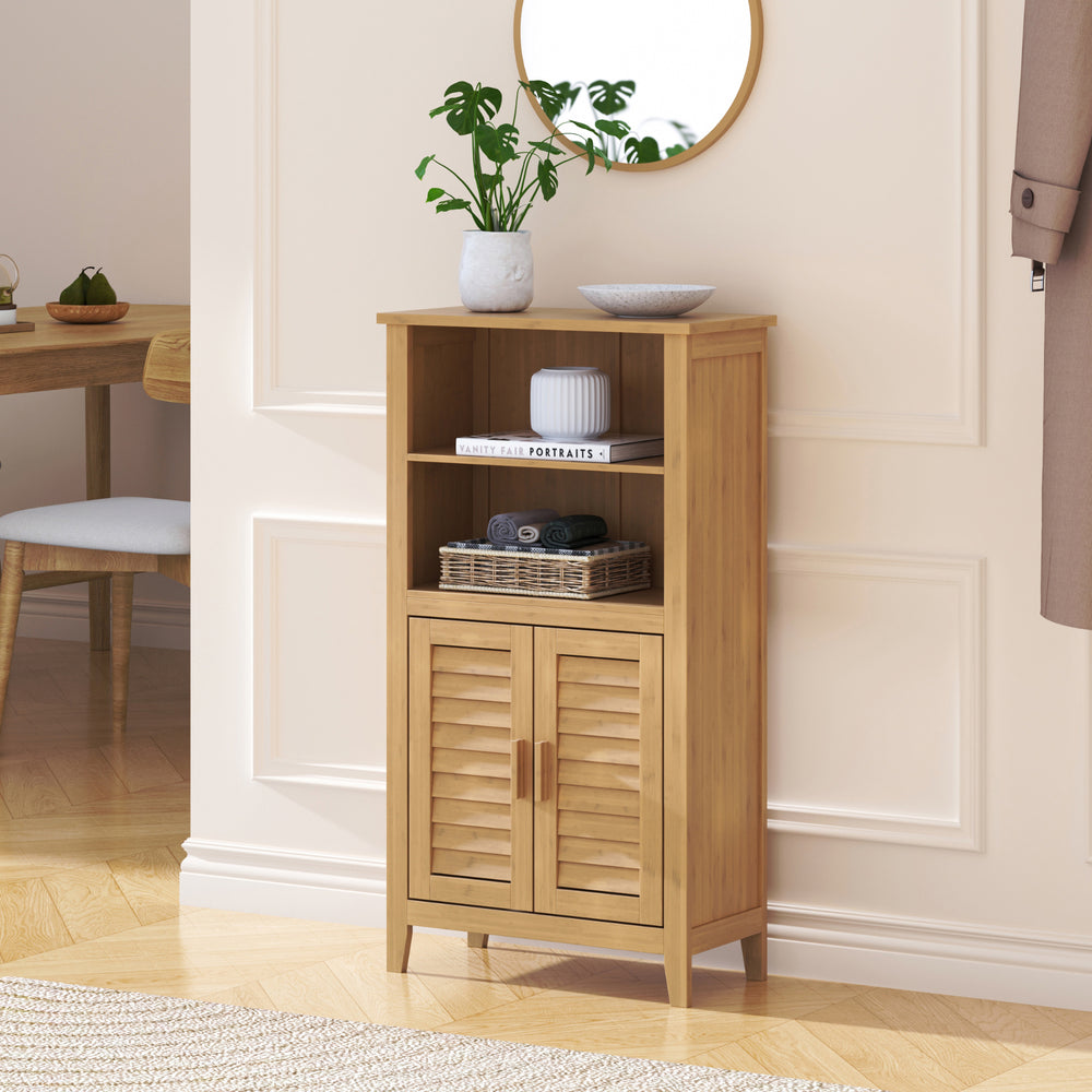 Aparador Rirg 2 puertas bambú 92x50x25cm cm Natural [en.casa]
