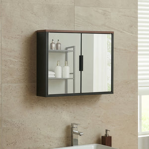 Armario con espejo Trond 50x60x15 cm Negro/Aspecto nogal [en.casa]