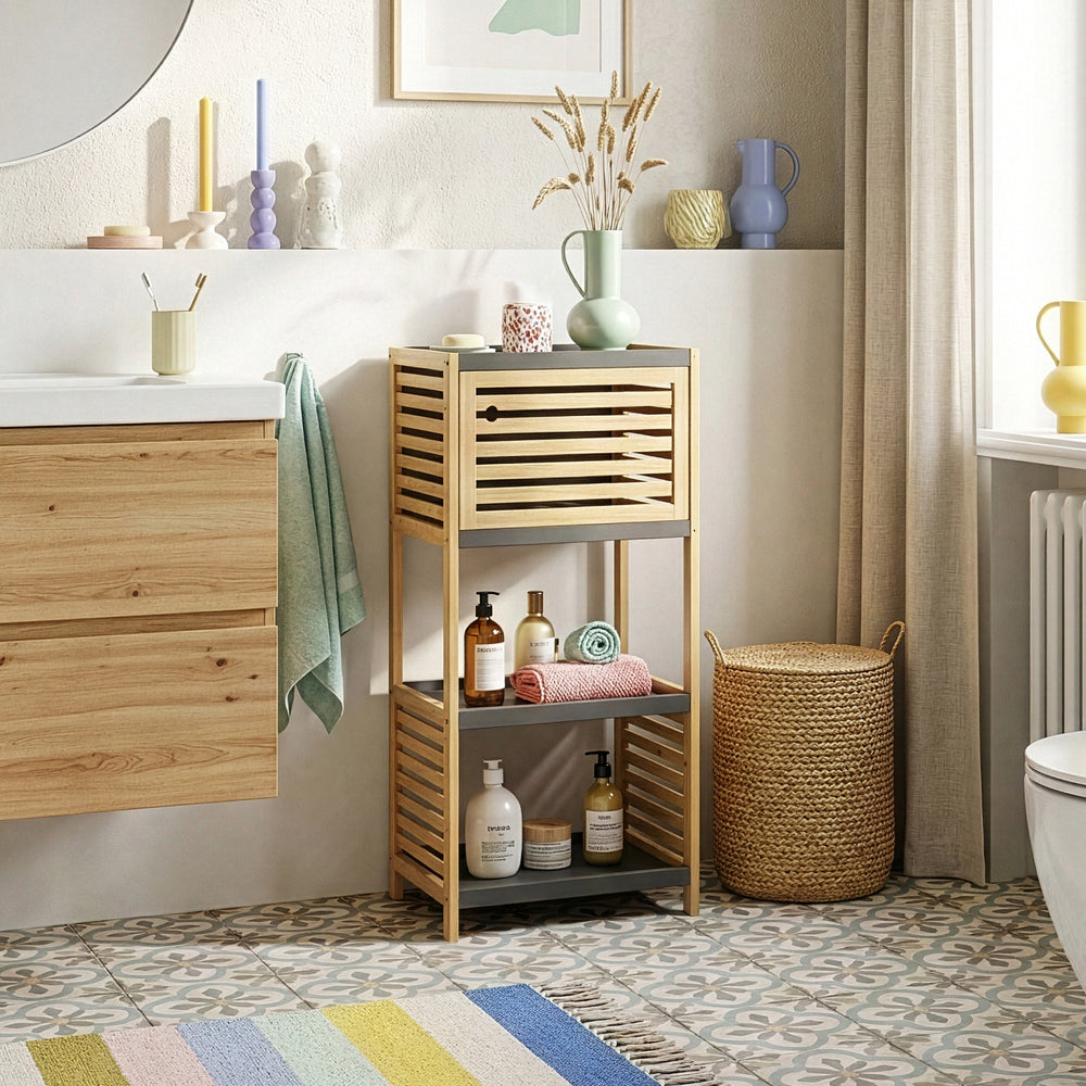 Estantería de baño Kydesby de  niveles bambú  Natural/Gris [en.casa]
