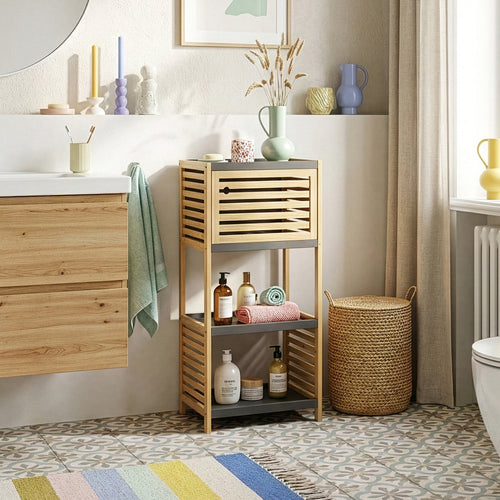 Estantería de baño Kydesby de  niveles bambú  Natural/Gris [en.casa]