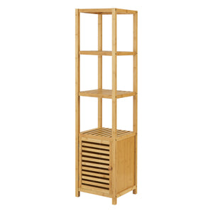 Estantería de bambú Liminka estantería de baño con puerta de armario 140x34x33cm [en.casa] - premiumXL