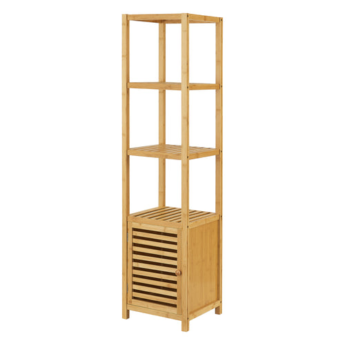 Estantería de bambú Liminka estantería de baño con puerta de armario 140x34x33cm [en.casa] - premiumXL
