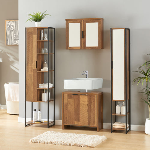 Conjunto de muebles de baño Namsskogan de 4 piezas. Aspecto nogal [en.casa]