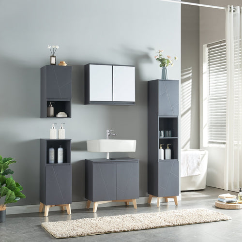 Conjunto de muebles de baño 5 piezas Overath gris [en.casa] - premiumXL