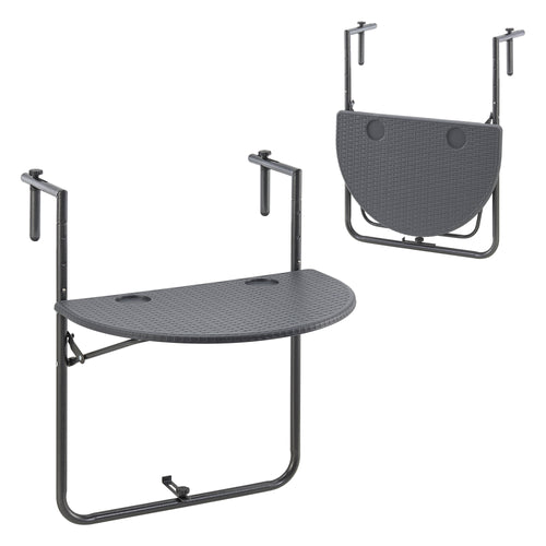 Mesa colgante de balcón Cicala 84x60x64 cm semicircular acero gris oscuro [en.casa] - premiumXL