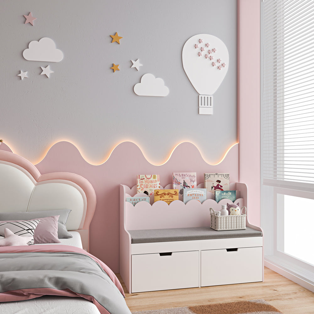 Banco infantil con estante Vestnes 100x45x70 cm Cotton Candy/Blanco [en.casa] - premiumXL