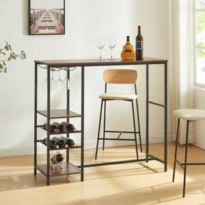 Mesa de bar Stjørdal con estante para botellas negro/efecto nogal [en.casa] - premiumXL