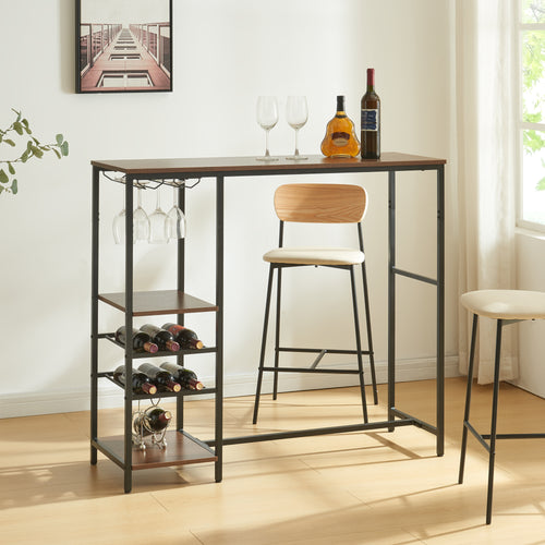 Mesa de bar Stjørdal con estante para botellas negro/efecto nogal [en.casa] - premiumXL