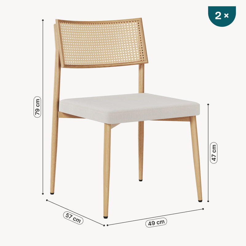 Esquema acotado Conjunto de sillas de comedor Jördfjok textil con aspecto de ratán/beige [en.casa]