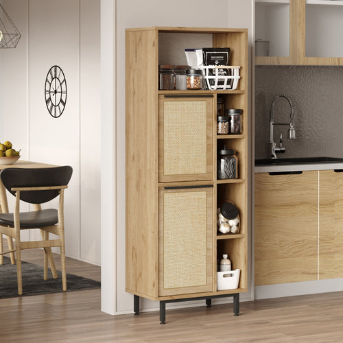 Armario de cocina Kvænangen aspecto roble/aspecto ratán [en.casa]