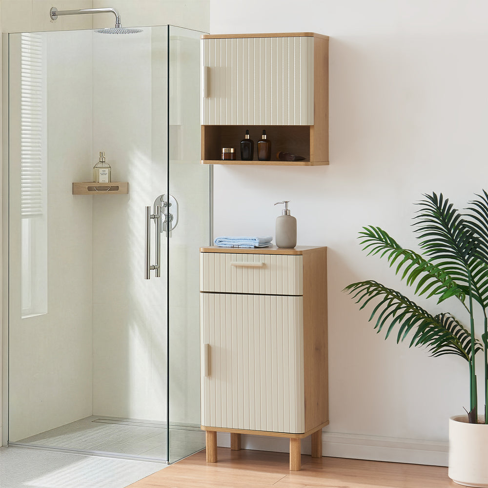 Juego de muebles de baño Ferrersp con puertas - Roble/Oatmeal [en.casa]