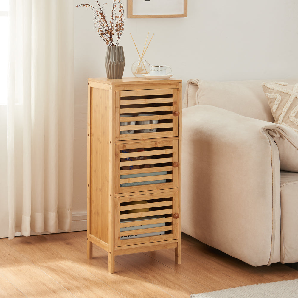 Armario auxiliar con 3 puertas Ypäjä 82x33x27 cm bambú [en.casa] - premiumXL