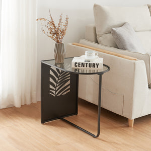 Mesa auxiliar Ulvik 50x50x35cm de metal y cristal negro [en.casa] - premiumXL