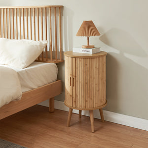 Mesa de noche Nordkapp bambú madera 65xØ40 cm [en.casa]