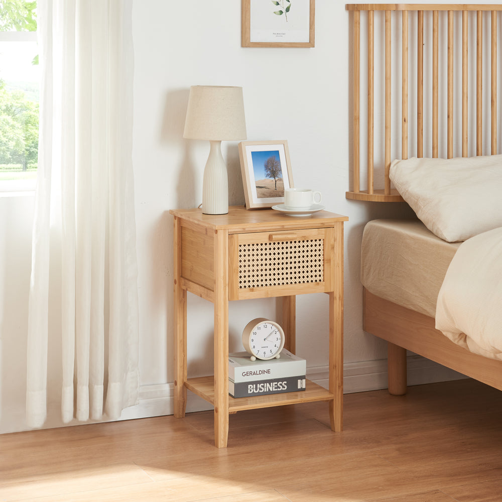 Mesita de noche Leirfjord 60x40x35 cm bambú natural [en.casa] - premiumXL