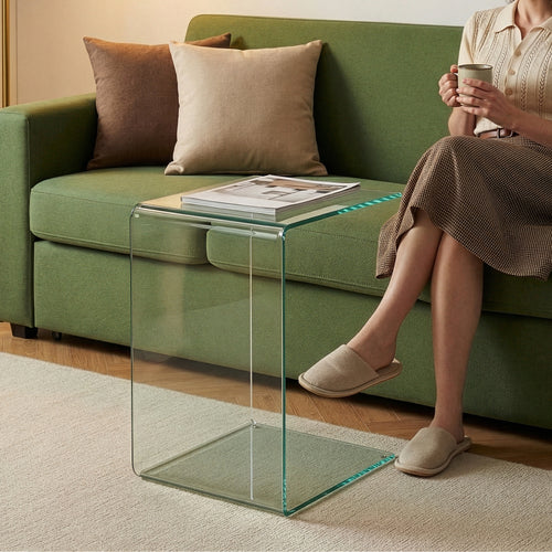 Mesa auxiliar Trölmapilu en forma de C vidrio templado 60x40x40 cm [en.casa]