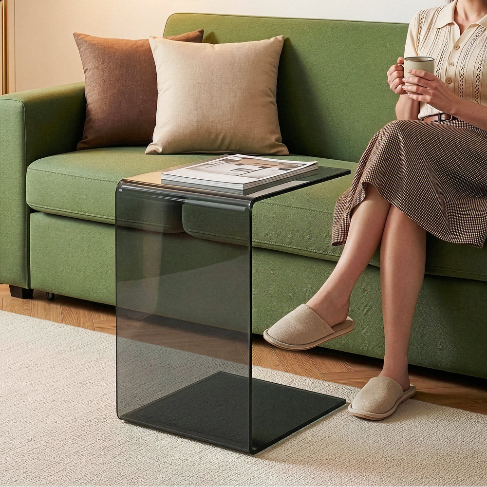 Mesa auxiliar Trölmapilu en forma de C vidrio templado 60x40x40 cm [en.casa]