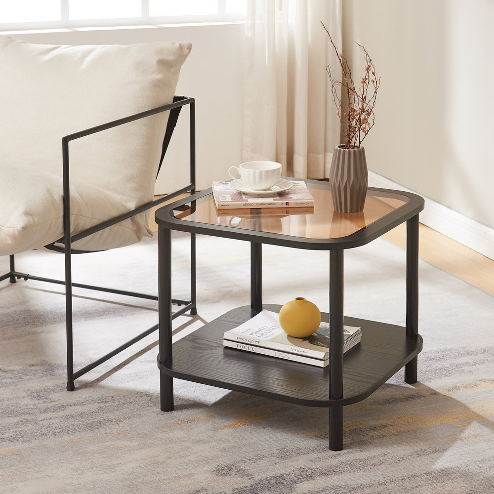 Mesa auxiliar Latama con tablero de cristal 51x51x45 cm negro/cristal bronce [en.casa] - premiumXL