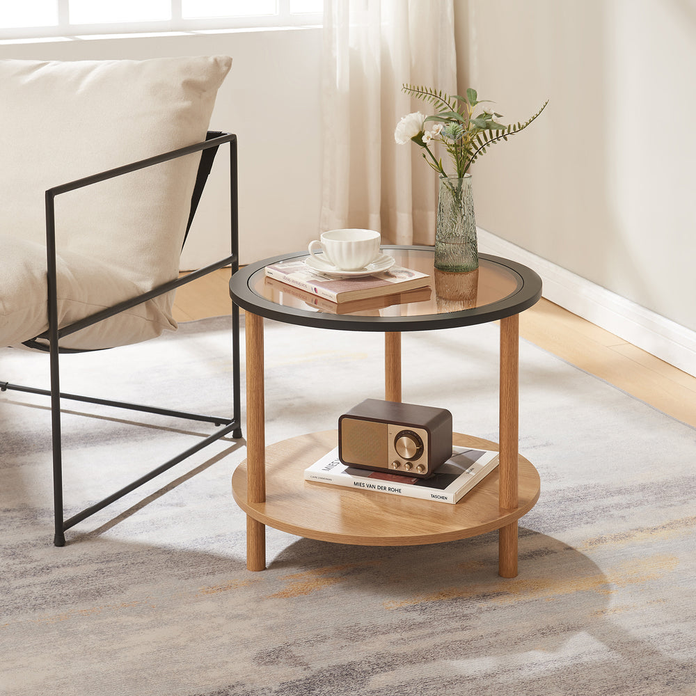 Mesa auxiliar Latama con tablero de cristal Ø51x45 cm natural/negro/cristal bronce [en.casa] - premiumXL