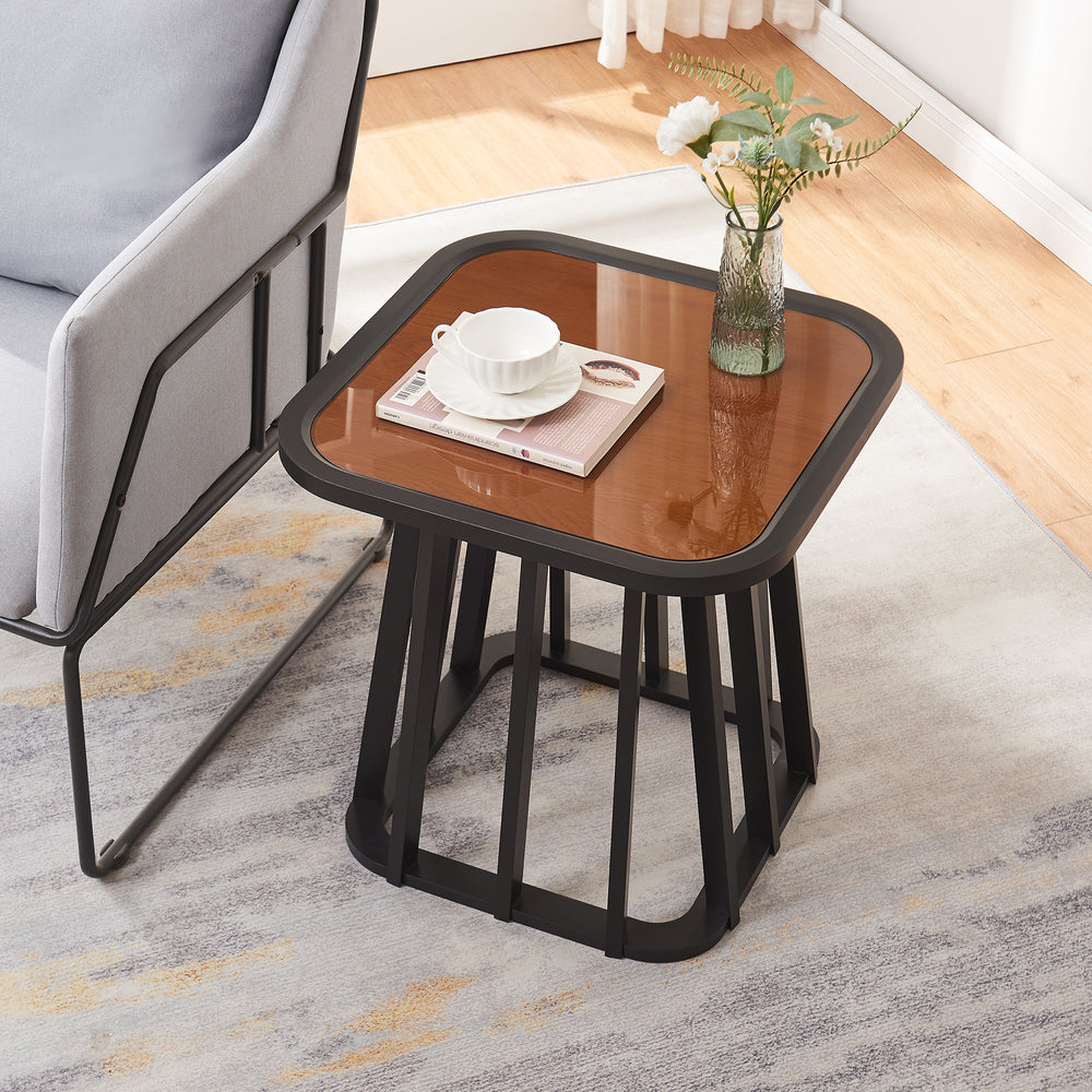 Mesa auxiliar Burgess 51x51x51 cm negro/efecto nogal [en.casa] - premiumXL