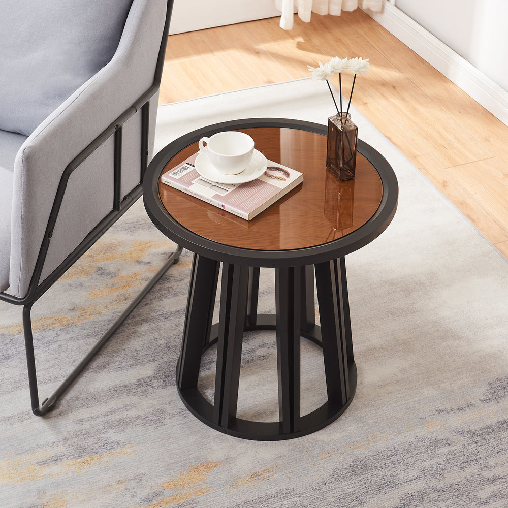 Mesa auxiliar Burgess 51xØ51 cm negro/efecto nogal [en.casa] - premiumXL