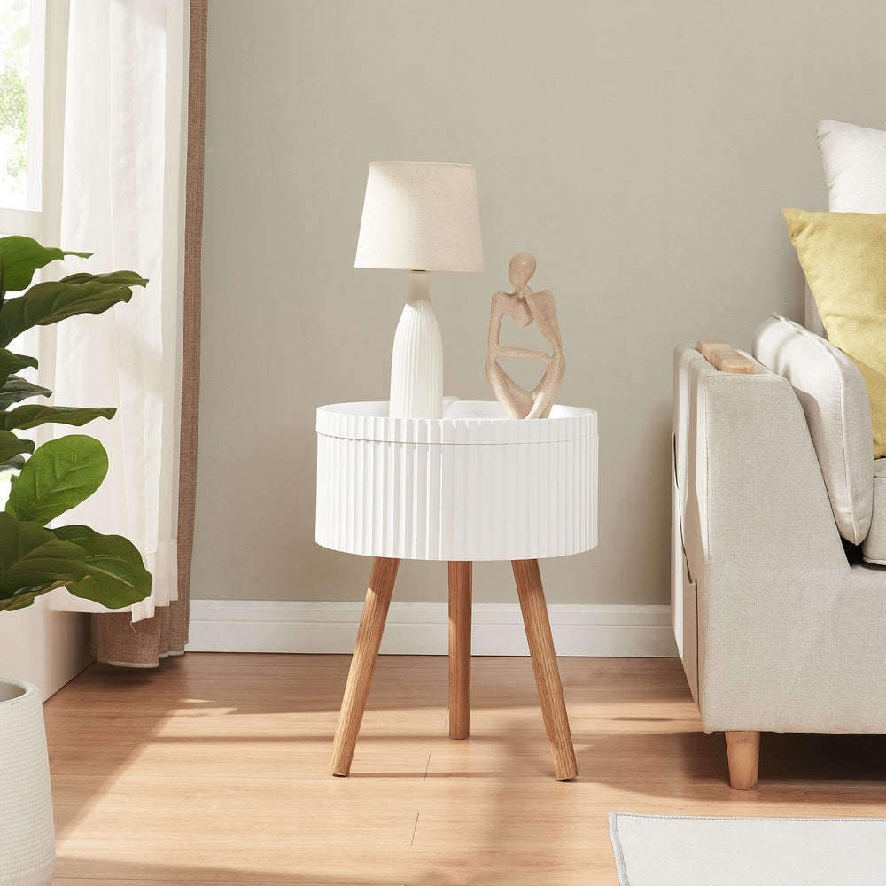 Mesa auxiliar Bongard con espacio de almacenamiento Ø38x48 cm blanco [en.casa] - premiumXL