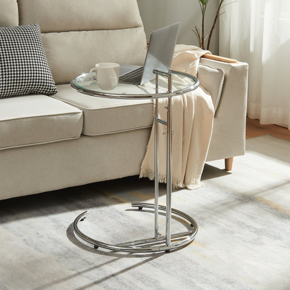 Mesa auxiliar regulable en altura Stare 50x57-77 cm vidrio transparente/cromado [en.casa]